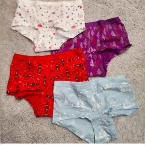 4 NWT Victoria's Secret Cotton Winter Theme Logo Waistband Boyshort panties XS
